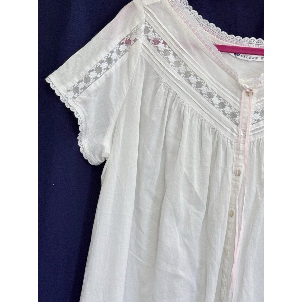 NWOT Vtg 80s Eileen West White Cotton Lawn Nightgown Pockets Lace L Prairecore - Picture 4 of 14